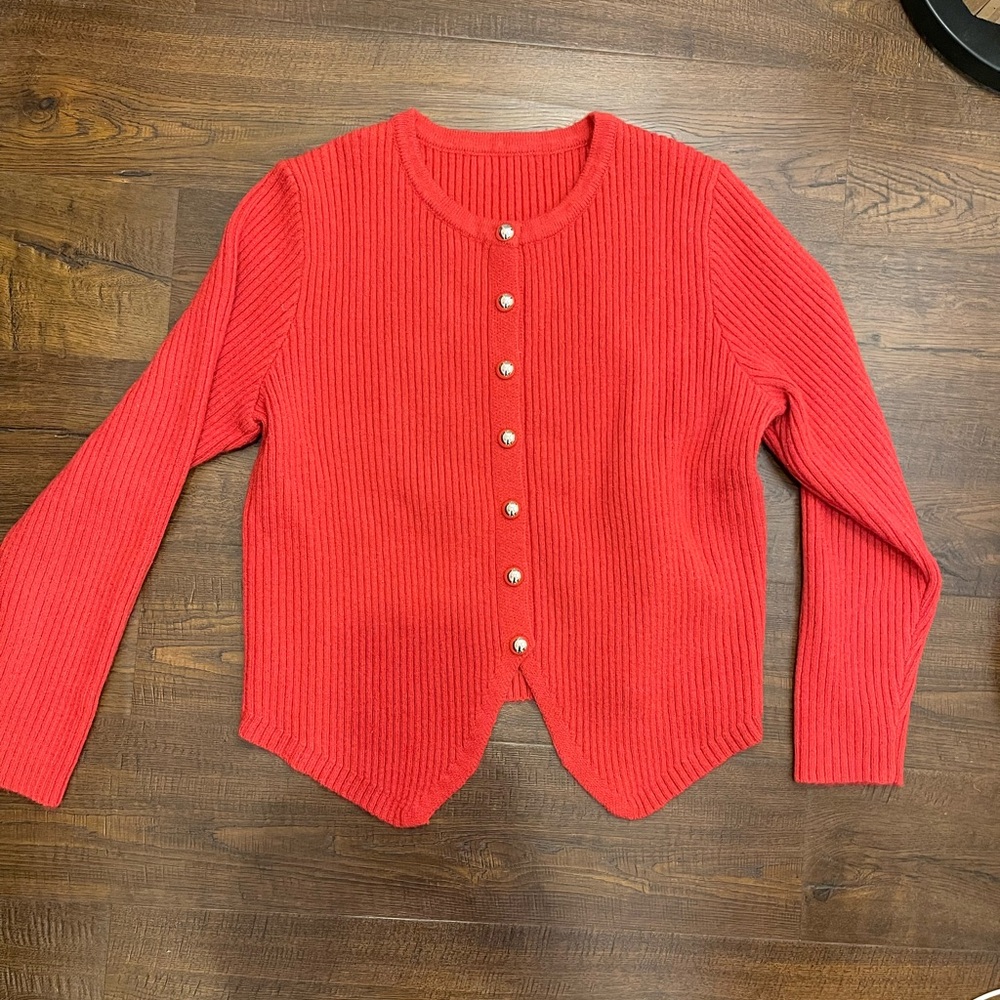 Commense Vibrant Red Ribbed Cardigan